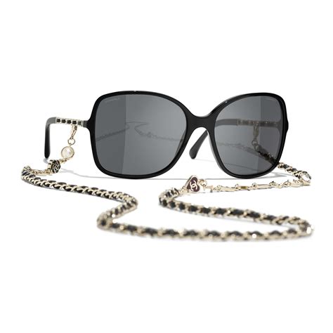 chanel 5210q black|Square Sunglasses Acetate & Lambskin Black. Lenses: Grey, .